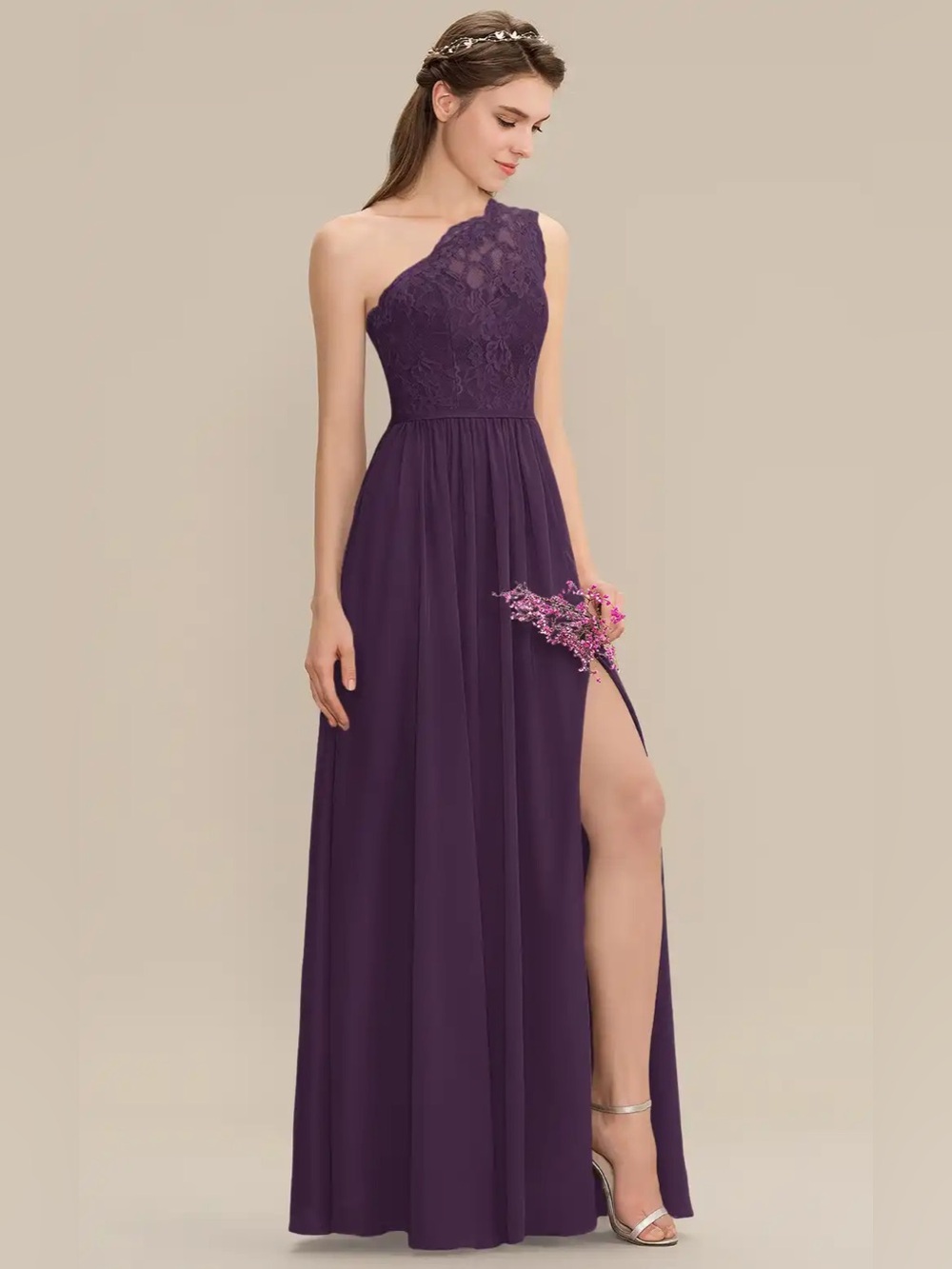 NWT JJβs HOUSE - Bettina one-shoulder gown in Plum. Size 10